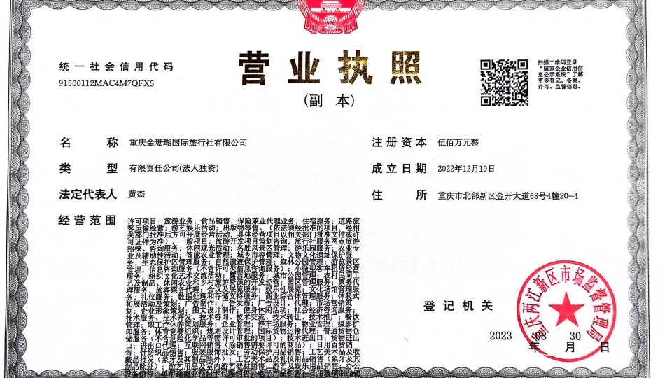 旅行社营业执照